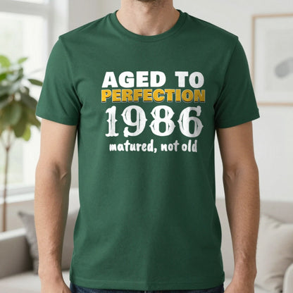 Personalised Aged To Perfection Year T-Shirt T-Shirt in Forest Green, worn, our photo