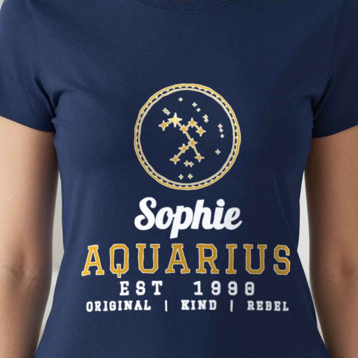 Personalised Aquarius T-Shirt & Sweatshirt print close-up, our photo