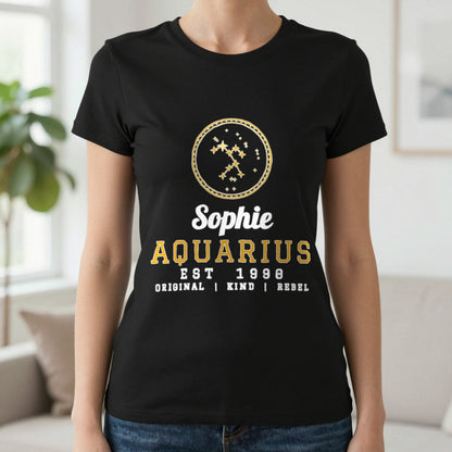 Personalised Aquarius T-Shirt & Sweatshirt T-Shirt in Black, worn, our photo