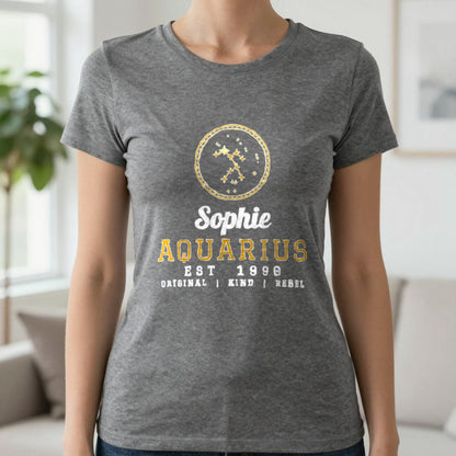 Personalised Aquarius T-Shirt & Sweatshirt T-Shirt in Charcoal, worn, our photo