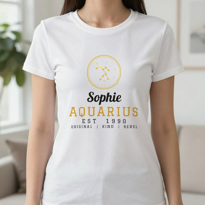 Personalised Aquarius T-Shirt & Sweatshirt T-Shirt in White, worn, our photo