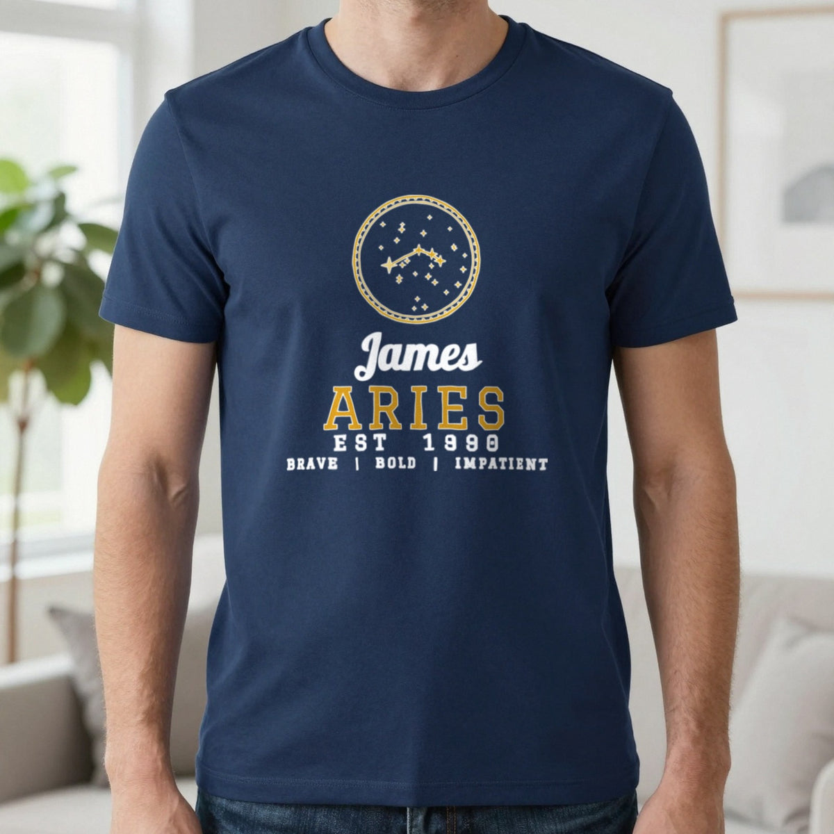 Personalised Aries T-Shirt & Sweatshirt T-Shirt in Navy, worn, our photo