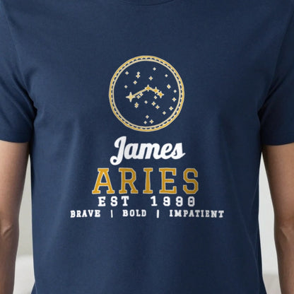 Personalised Aries T-Shirt & Sweatshirt print close-up, our photo
