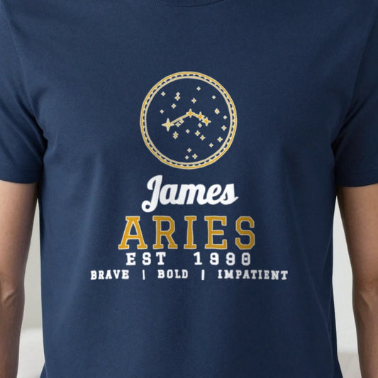 Personalised Aries T-Shirt & Sweatshirt print close-up, our photo