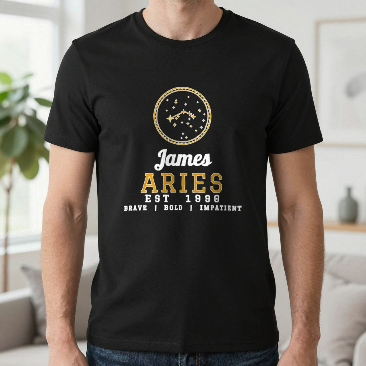 Personalised Aries T-Shirt & Sweatshirt T-Shirt in Black, worn, our photo