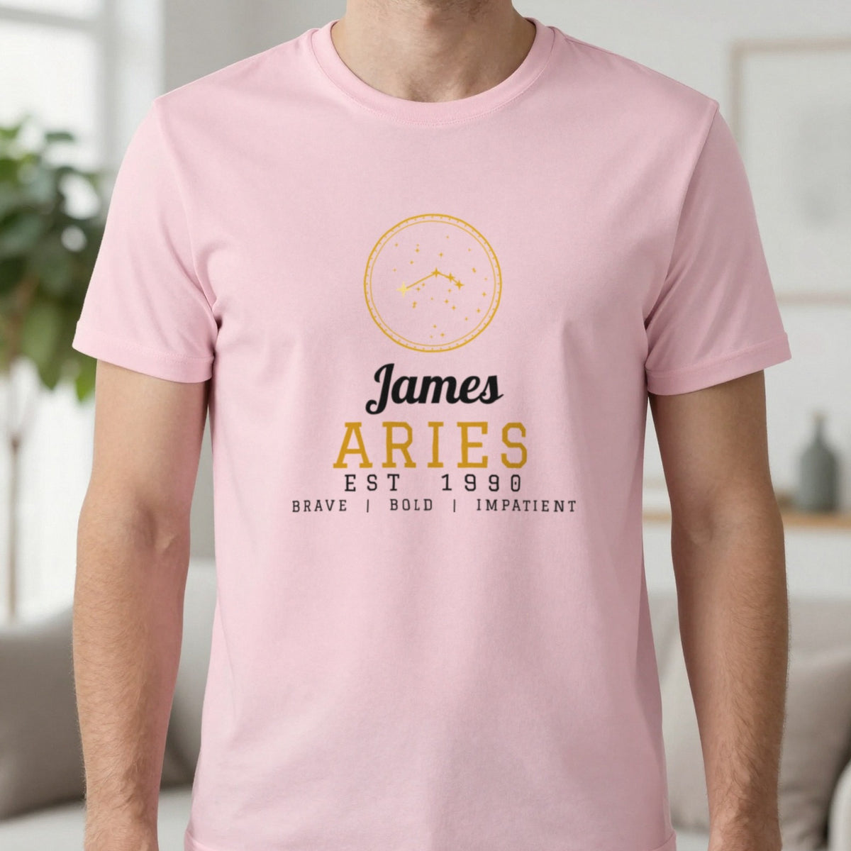 Personalised Aries T-Shirt & Sweatshirt T-Shirt in Light Pink, worn, our photo