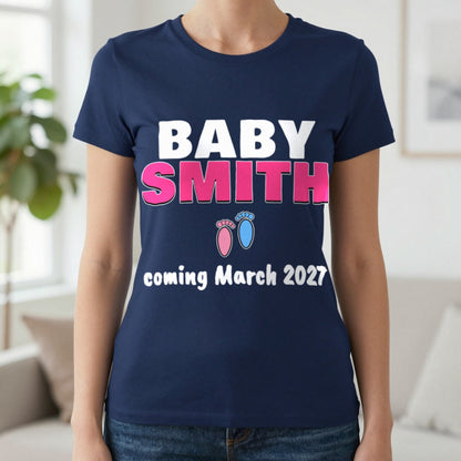 Personalised Baby Coming Soon T-Shirt T-Shirt in Navy, worn, our photo