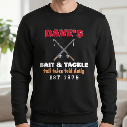 Personalised Bait & Tackle T-Shirt & Sweatshirt Sweatshirt in Black, worn, our photo