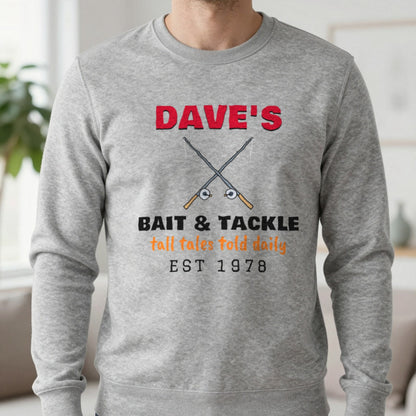 Personalised Bait & Tackle T-Shirt & Sweatshirt Sweatshirt in Sport Grey, worn, our photo