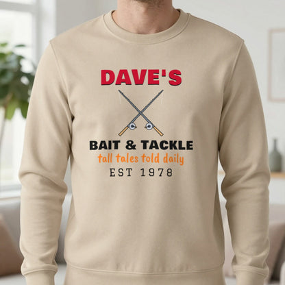 Personalised Bait & Tackle T-Shirt & Sweatshirt Sweatshirt in Sand, worn, our photo