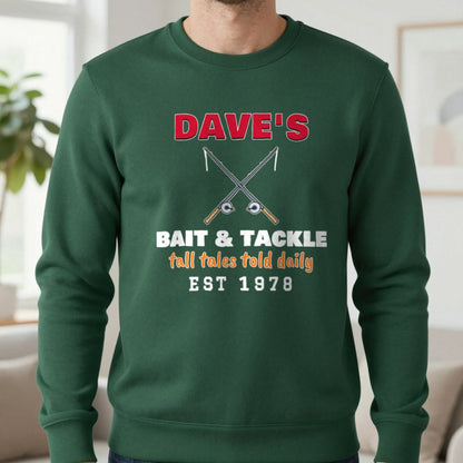 Personalised Bait & Tackle T-Shirt & Sweatshirt Sweatshirt in Forest Green, worn, our photo