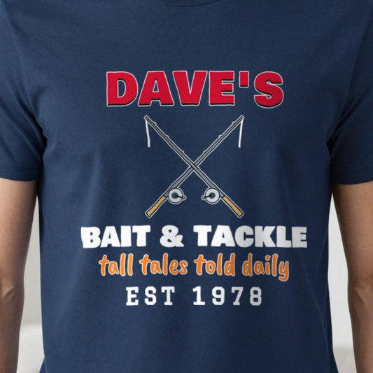 Personalised Bait & Tackle T-Shirt & Sweatshirt print close-up, our photo