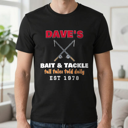Personalised Bait & Tackle T-Shirt & Sweatshirt T-Shirt in Black, worn, our photo