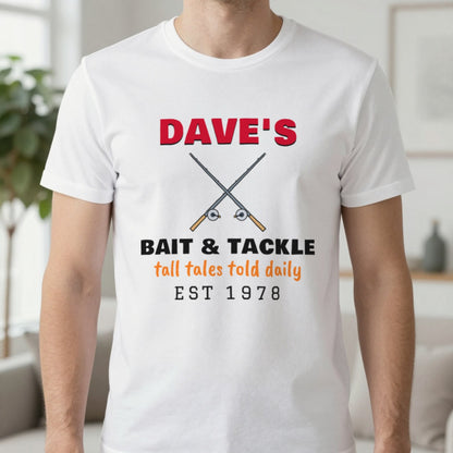Personalised Bait & Tackle T-Shirt & Sweatshirt T-Shirt in White, worn, our photo