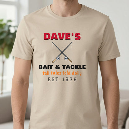 Personalised Bait & Tackle T-Shirt & Sweatshirt T-Shirt in Sand, worn, our photo