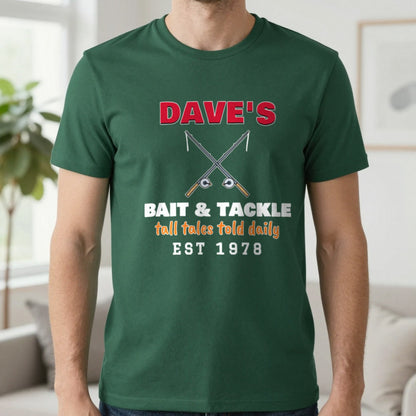 Personalised Bait & Tackle T-Shirt & Sweatshirt T-Shirt in Forest Green, worn, our photo