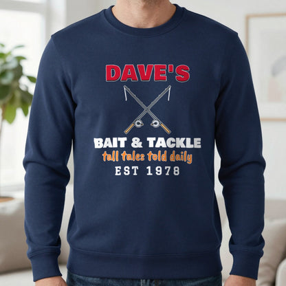 Personalised Bait & Tackle T-Shirt & Sweatshirt Sweatshirt in Navy, worn, our photo