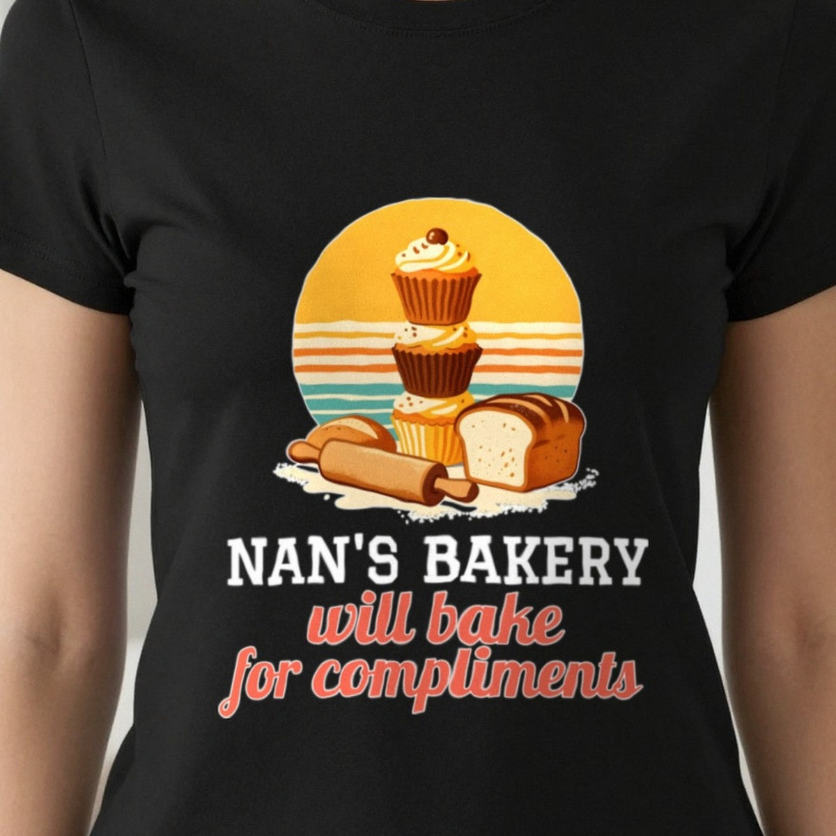 Personalised Bakery T-Shirt & Sweatshirt print close-up, our photo