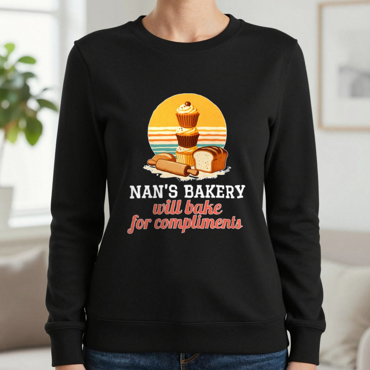 Personalised Bakery T-Shirt & Sweatshirt Sweatshirt in Black, worn, our photo