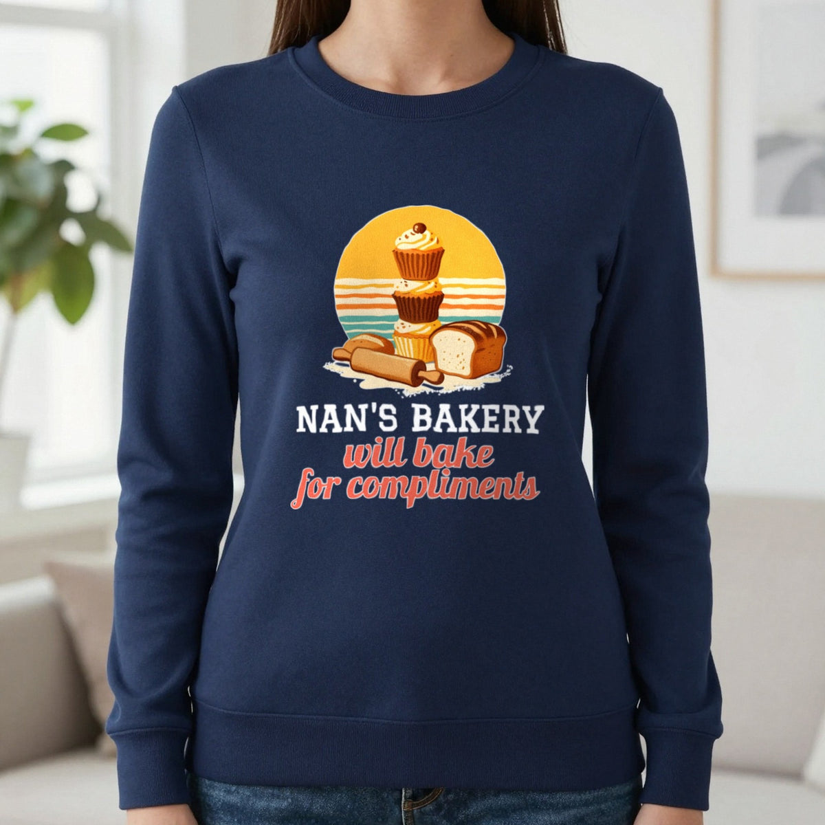 Personalised Bakery T-Shirt & Sweatshirt Sweatshirt in Navy, worn, our photo