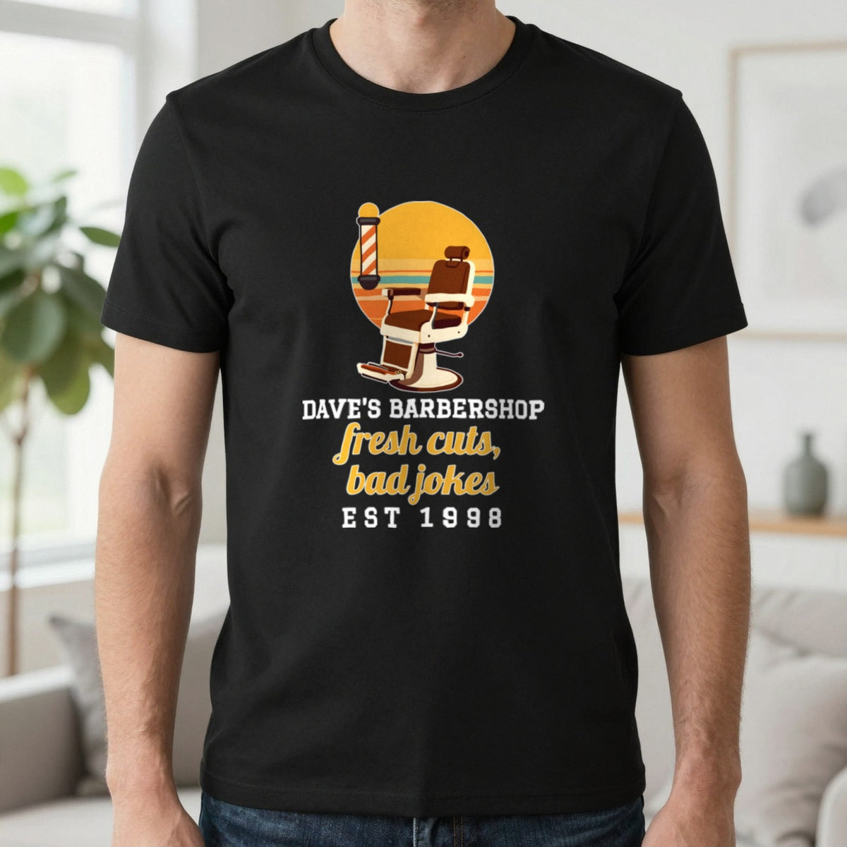 Personalised Barbershop T-Shirt & Sweatshirt T-Shirt in Black, worn, our photo