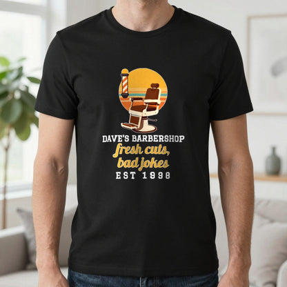 Personalised Barbershop T-Shirt & Sweatshirt T-Shirt in Black, worn, our photo