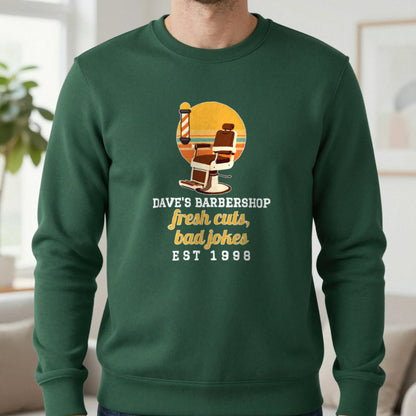 Personalised Barbershop T-Shirt & Sweatshirt Sweatshirt in Forest Green, worn, our photo