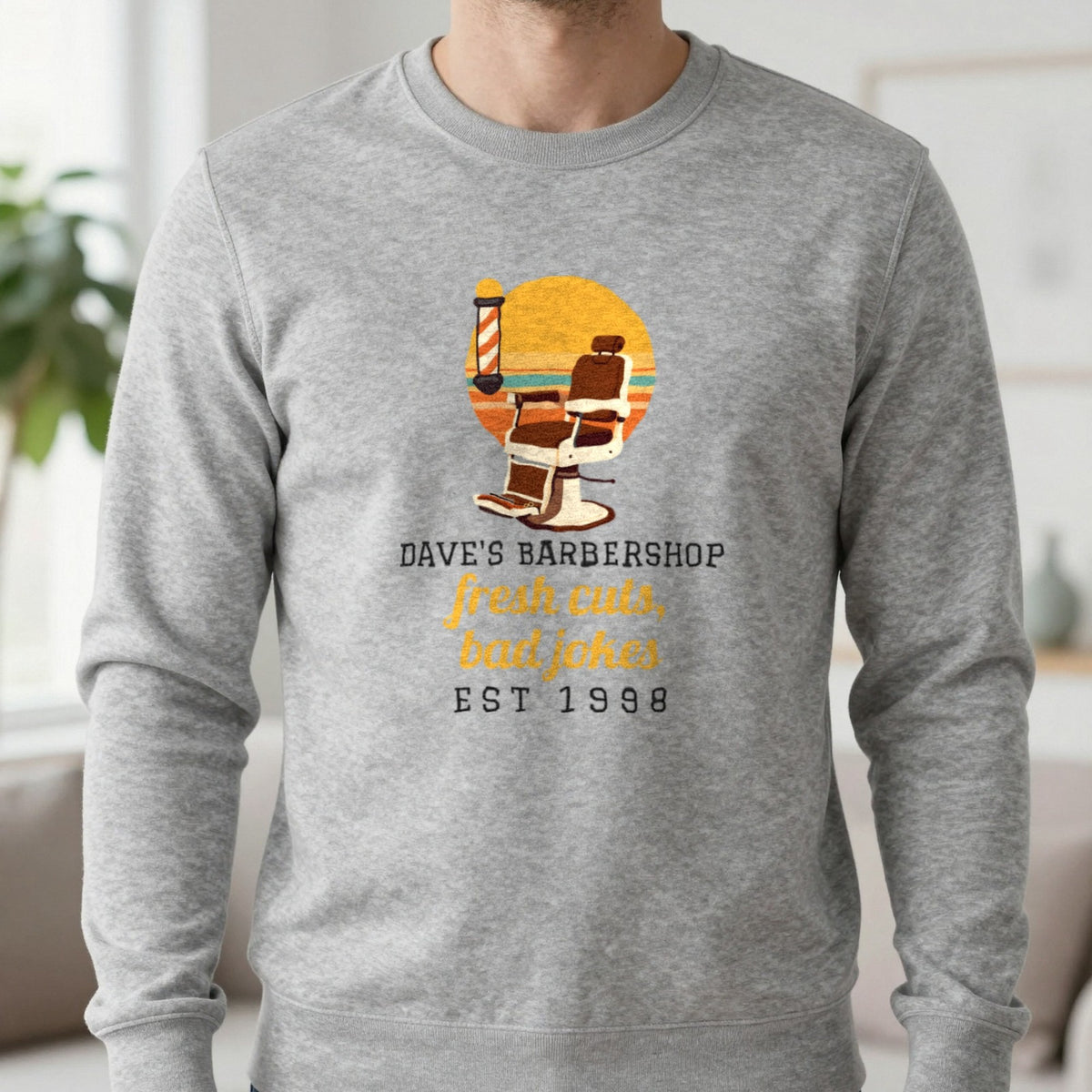 Personalised Barbershop T-Shirt & Sweatshirt Sweatshirt in Sport Grey, worn, our photo