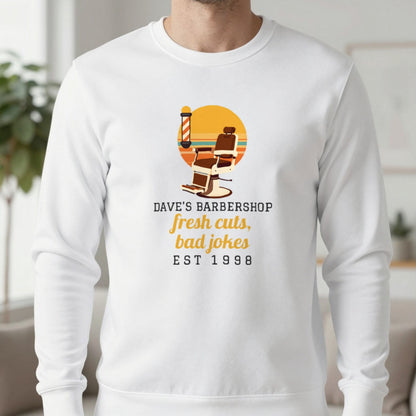 Personalised Barbershop T-Shirt & Sweatshirt Sweatshirt in White, worn, our photo
