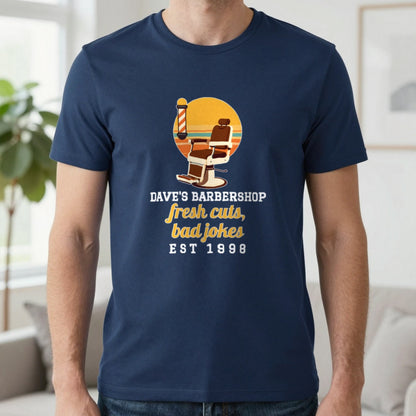 Personalised Barbershop T-Shirt & Sweatshirt T-Shirt in Navy, worn, our photo