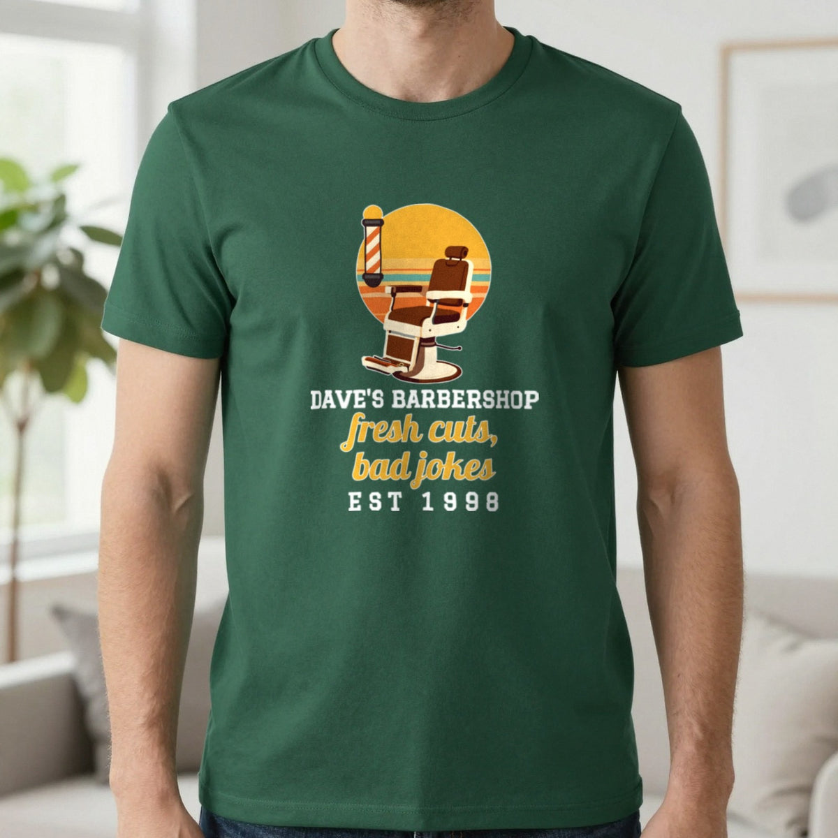 Personalised Barbershop T-Shirt & Sweatshirt T-Shirt in Forest Green, worn, our photo