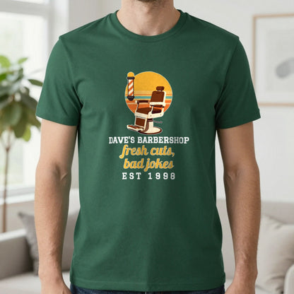 Personalised Barbershop T-Shirt & Sweatshirt T-Shirt in Forest Green, worn, our photo