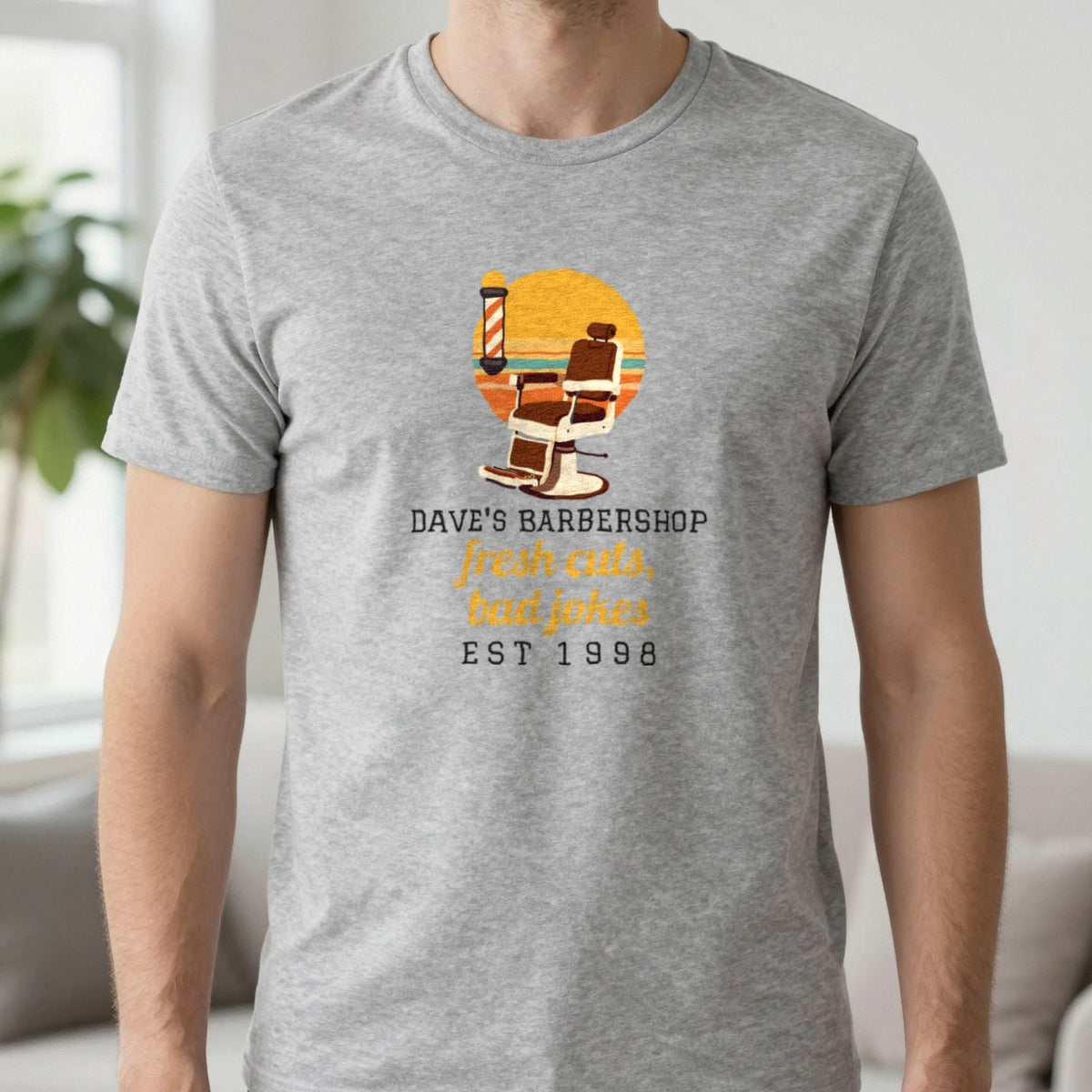 Personalised Barbershop T-Shirt & Sweatshirt T-Shirt in Sport Grey, worn, our photo