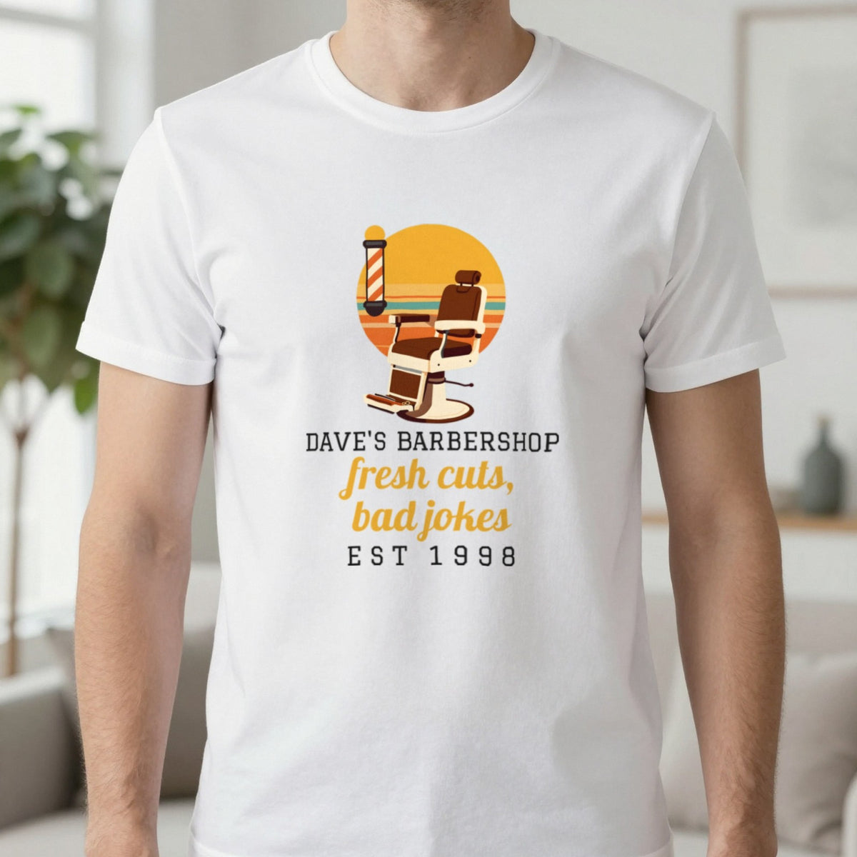 Personalised Barbershop T-Shirt & Sweatshirt T-Shirt in White, worn, our photo
