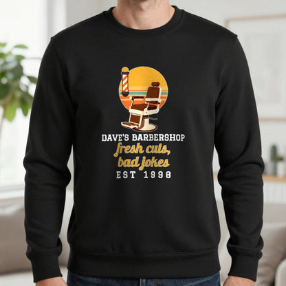 Personalised Barbershop T-Shirt & Sweatshirt Sweatshirt in Black, worn, our photo
