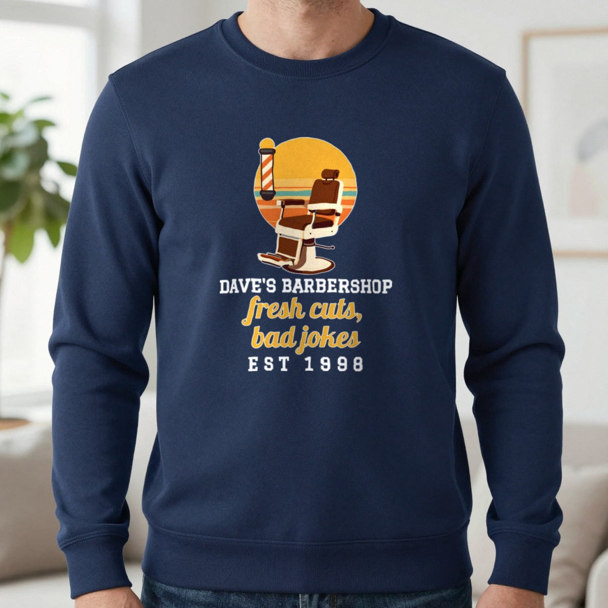 Personalised Barbershop T-Shirt & Sweatshirt Sweatshirt in Navy, worn, our photo