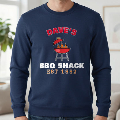 Personalised BBQ Shack T-Shirt & Sweatshirt Sweatshirt in Navy, worn, our photo