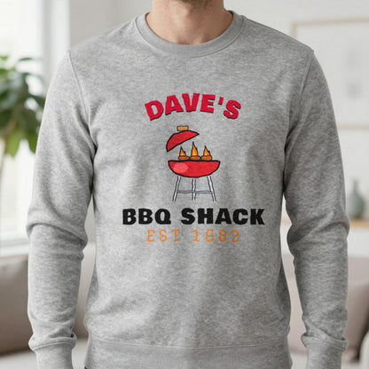 Personalised BBQ Shack T-Shirt & Sweatshirt Sweatshirt in Sport Grey, worn, our photo
