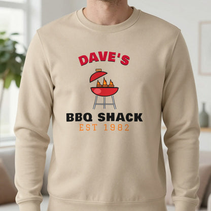 Personalised BBQ Shack T-Shirt & Sweatshirt Sweatshirt in Sand, worn, our photo
