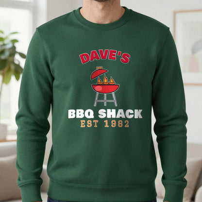 Personalised BBQ Shack T-Shirt & Sweatshirt Sweatshirt in Forest Green, worn, our photo