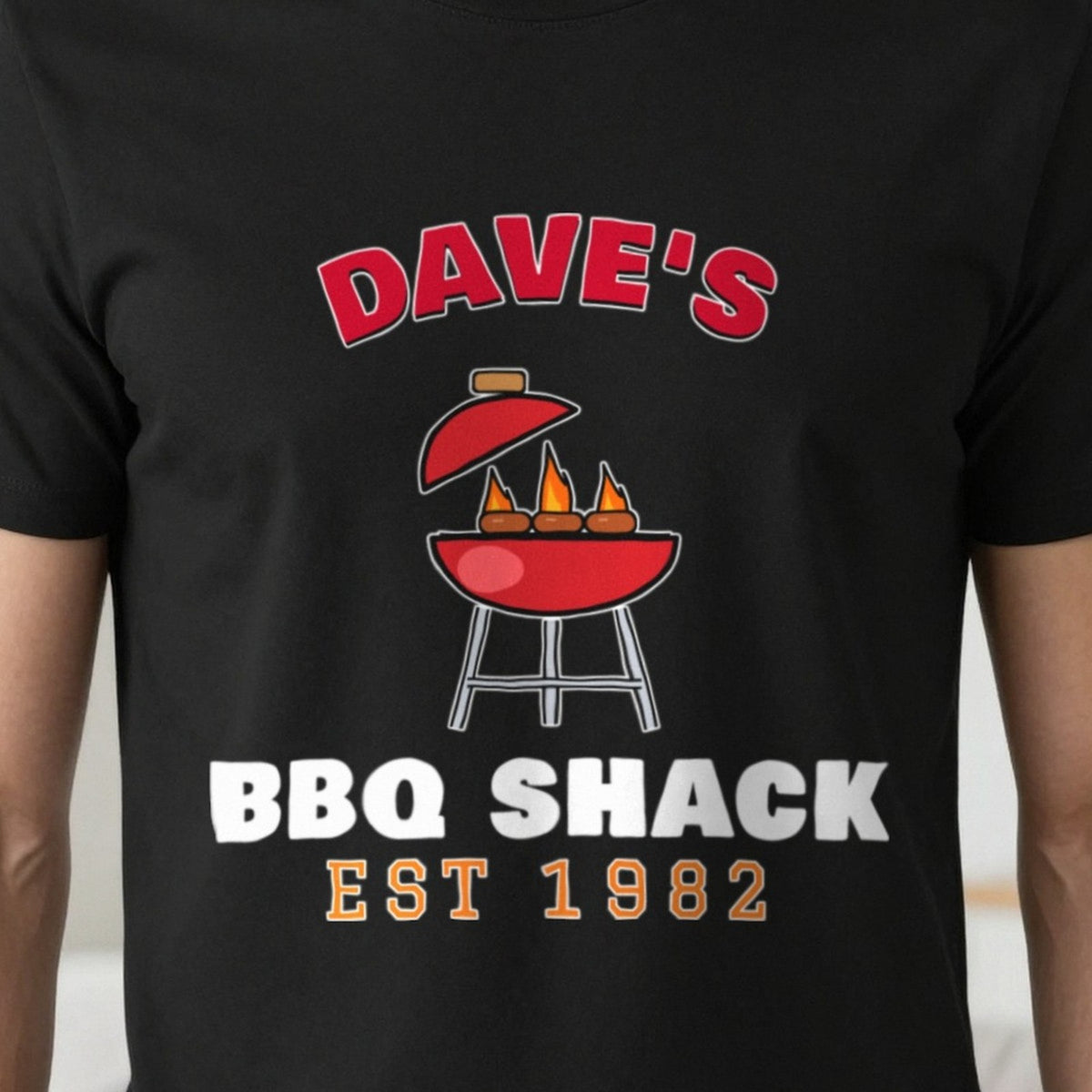 Personalised BBQ Shack T-Shirt & Sweatshirt print close-up, our photo