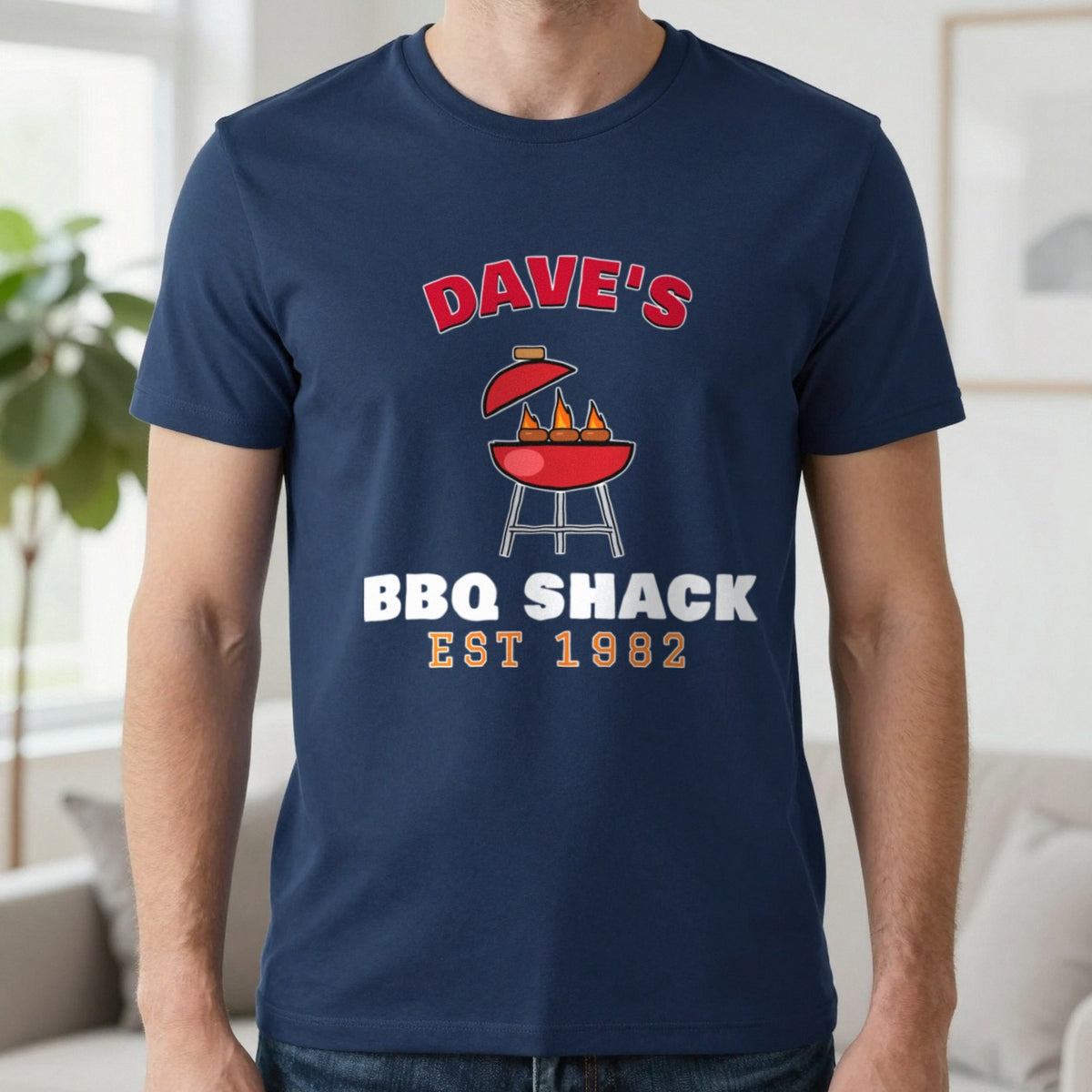 Personalised BBQ Shack T-Shirt & Sweatshirt T-Shirt in Navy, worn, our photo