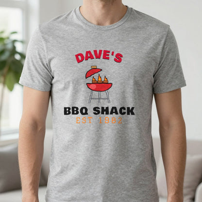 Personalised BBQ Shack T-Shirt & Sweatshirt T-Shirt in Sport Grey, worn, our photo