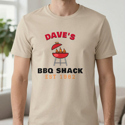 Personalised BBQ Shack T-Shirt & Sweatshirt T-Shirt in Sand, worn, our photo