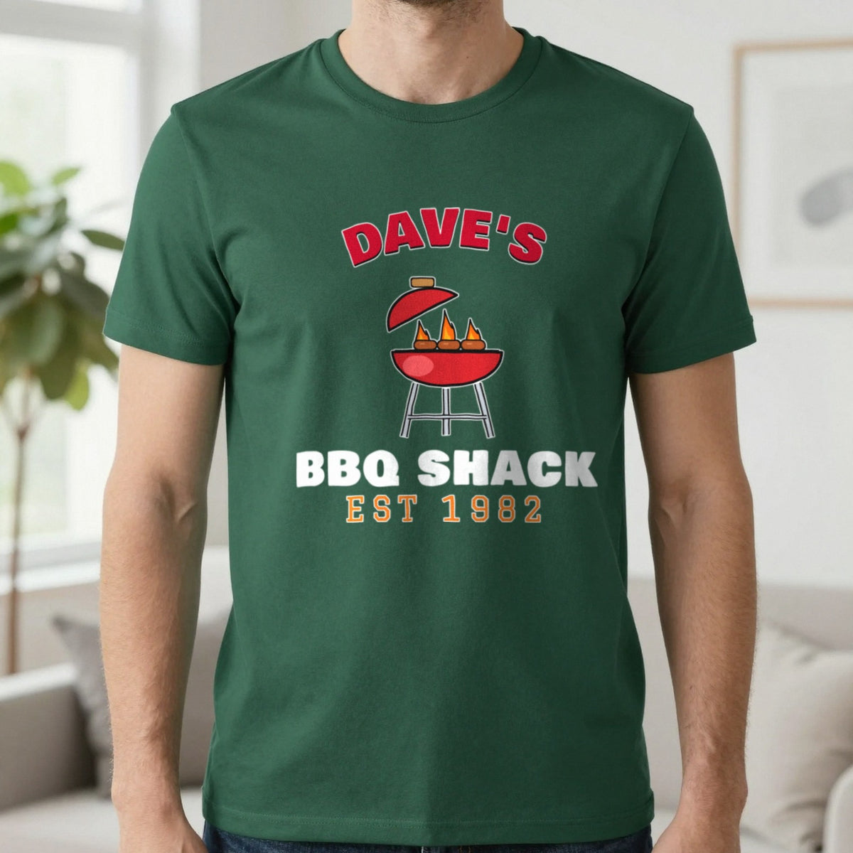 Personalised BBQ Shack T-Shirt & Sweatshirt T-Shirt in Forest Green, worn, our photo