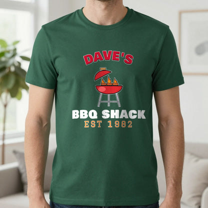 Personalised BBQ Shack T-Shirt & Sweatshirt T-Shirt in Forest Green, worn, our photo
