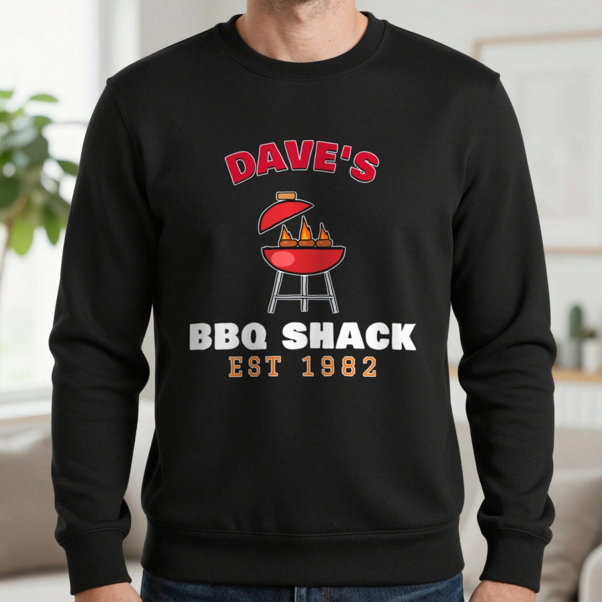 Personalised BBQ Shack T-Shirt & Sweatshirt Sweatshirt in Black, worn, our photo