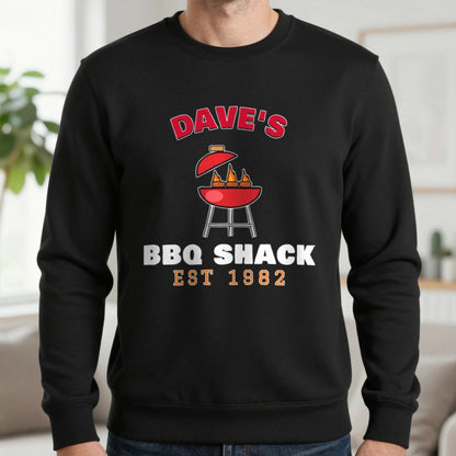 Personalised BBQ Shack T-Shirt & Sweatshirt Sweatshirt in Black, worn, our photo