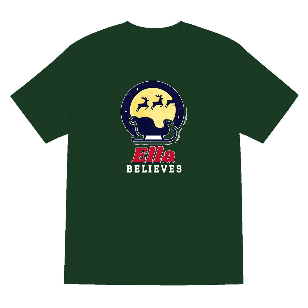 Personalised Believes Christmas Jumper & T-Shirt T-Shirt in Forest Green