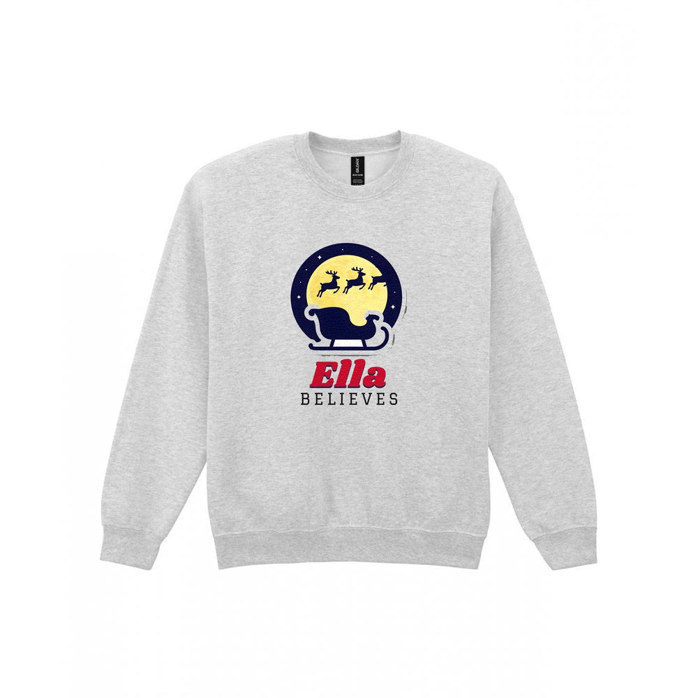 Personalised Believes Christmas Jumper & T-Shirt Sweatshirt in Sport Grey